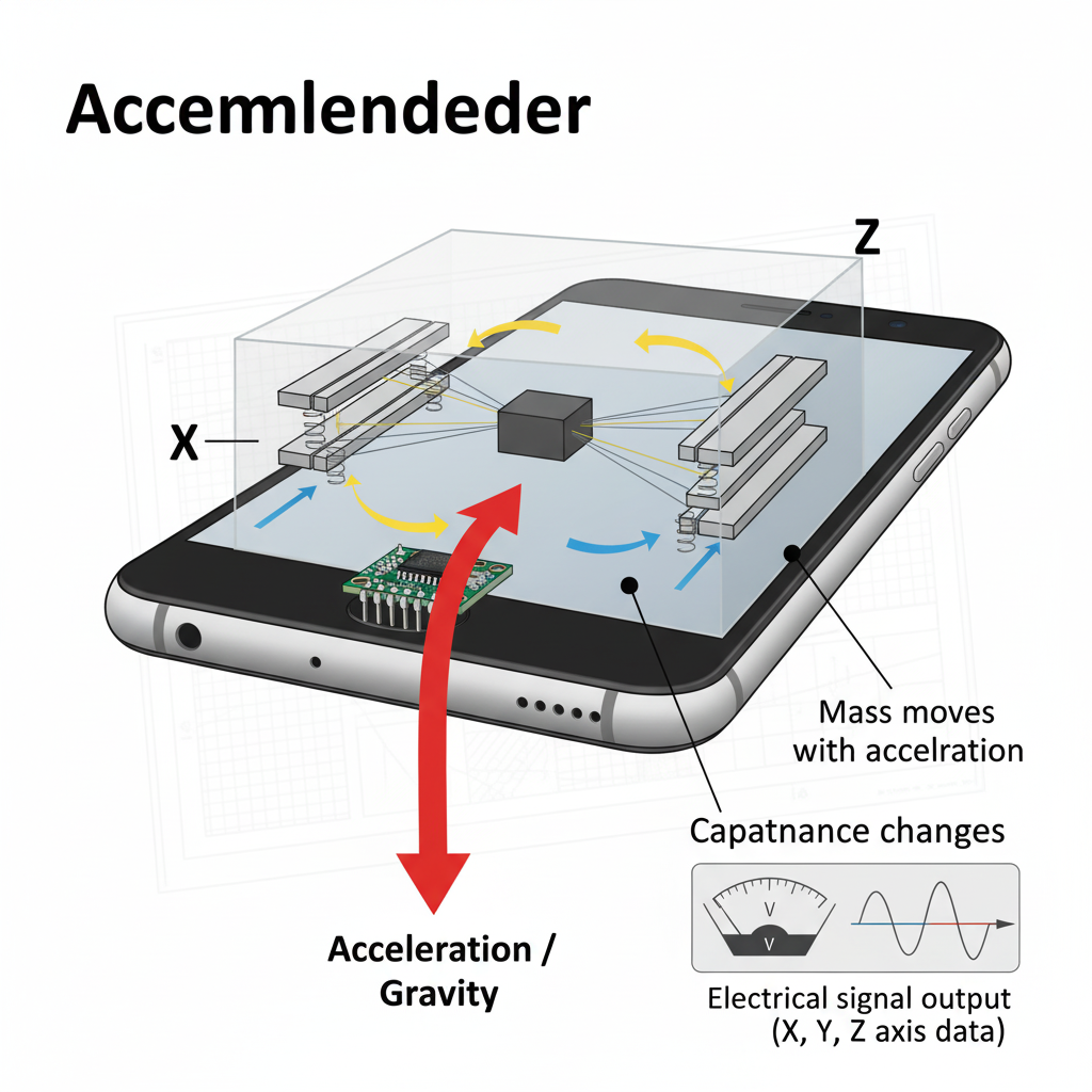 Diagrama mostrando GPS, WiFi y acelerómetro apuntando a un teléfono